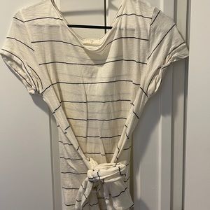 White Striped Tie Front T-Shirt